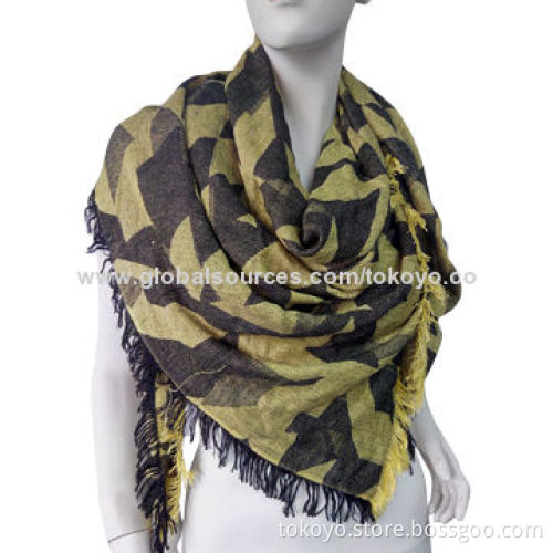Woven scarf with yarn dyed, square, made of modal and viscose, size of 120*120cm, two-color fringes